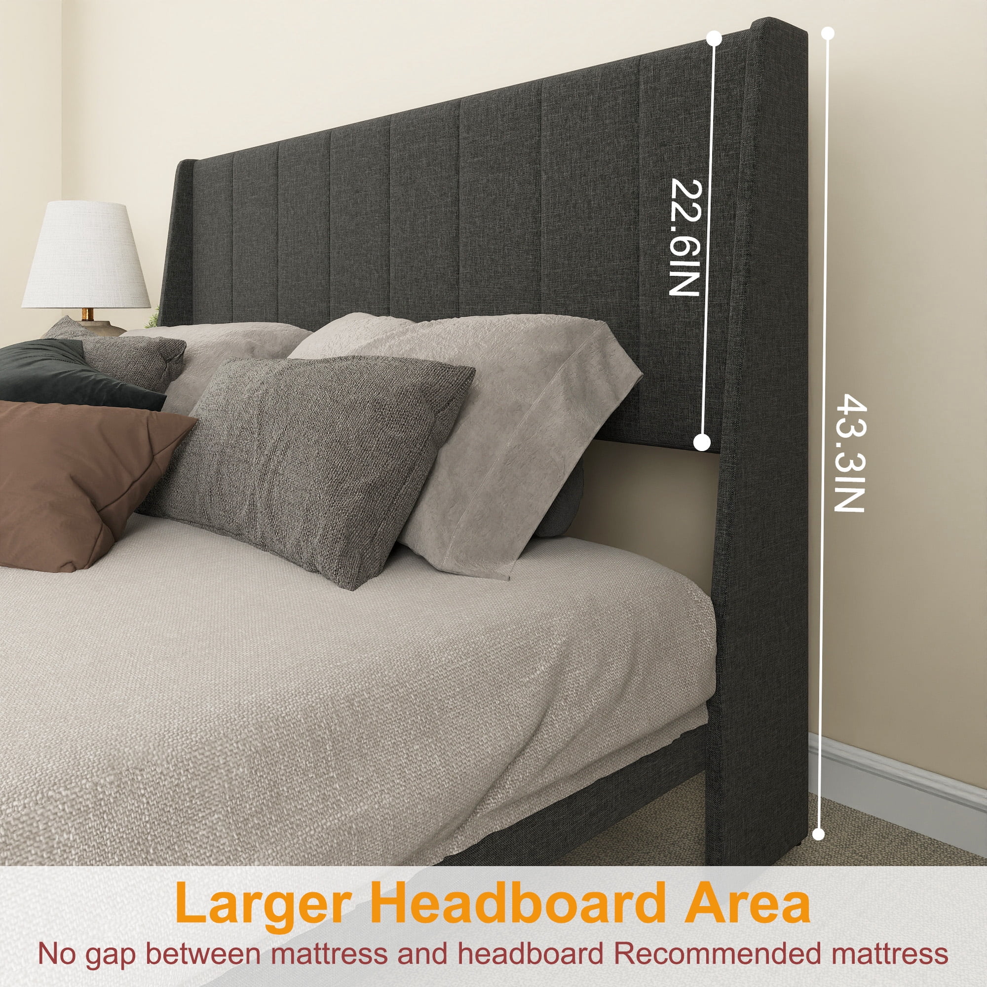 Homy Casa Upholstered Queen Bed Frame with Portable Bedside Tray Table