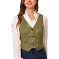thumbnail image 1 of INSPIRE CHIC Veste Sans Manches à Carreaux Extensible Asymétrique à Col en V pour Femmes avec Boutons et Taille Cintrée, 1 of 6