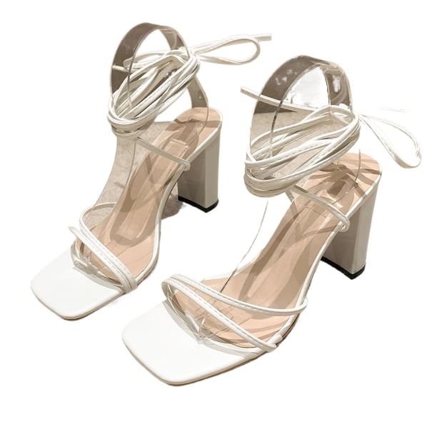 Aqestyerly Women's High Heel Strap Sandals,Square Toe Crossing
