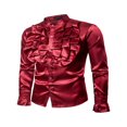 thumbnail image 1 of Men Satin Ruffle Shirts Long Sleeve Stand Collar Slim Fit Dress Shirt, 1 of 6