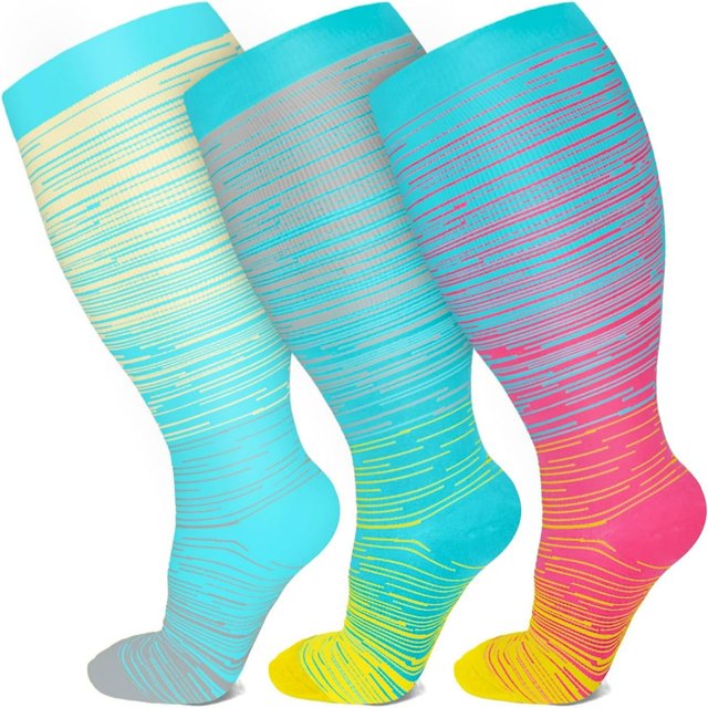 SUTENGDA 3 Pairs Plus Size Compression Socks for Women Men Wide Calf 20-30 mmHg Extra Large for Circulation Support Recovery XXL