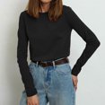 thumbnail image 2 of MeetoTime T-Shirt à Manches Longues en Coton pour Femmes, Col Rond Basique, Couleur Unie, Chandail Confortable, 2 of 5
