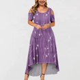 thumbnail image 2 of JULMCOMO Robes Grande Taille pour Femmes 5x Robe d'Été à Épaules Dénudées pour Invitée de Mariage Tendance à Imprimé Floral à Manches Courtes Col Ras du Cou Longue Robe Violet 5TG, 2 of 6