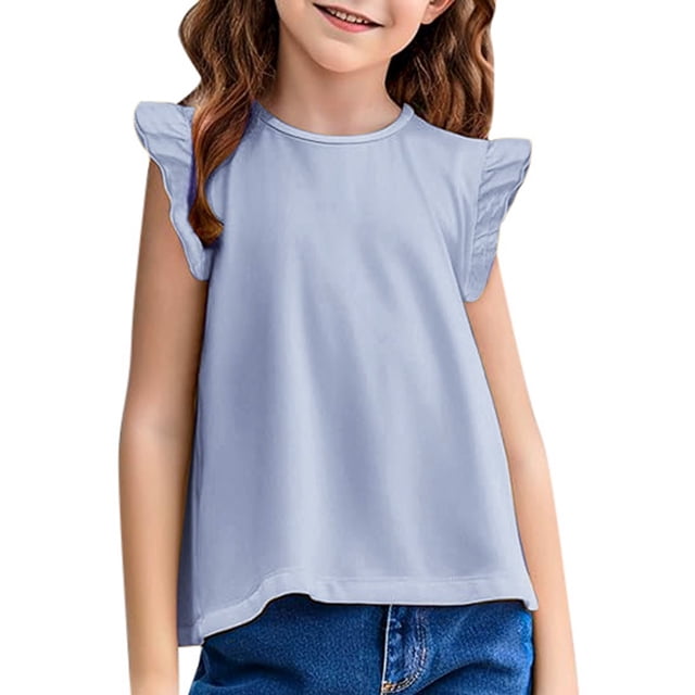WEIYLL Girls Graphic T Shirts Basic Ruffle Fly Sleeve Cute Tunic Crewneck Summer Casual Going Out Tops for 2-3 Years