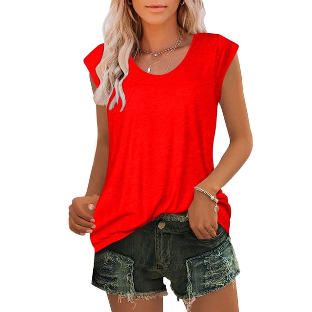 AherBiu Débardeurs Décontractés pour Femmes T-Shirts d'Été à Col Rond Tendance Sans Manches Coupe Ample Fluides Débardeur