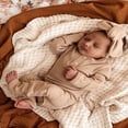 thumbnail image 2 of MesaSe Infant Baby Boys Jumpsuit and Hat Set  Solid Knit Ribbed Long Sleeve Crew Neck Button Romper One-Piece Clothes, 2 of 6