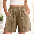 thumbnail image 4 of LVHAOGJOB Womens Cottton Linen Shorts Elastic Waist Plus Size Summer Solid Color with Pockets Khaki Drawstring Shorts Pants for Ladies, 4 of 5