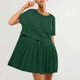 thumbnail image 1 of EQWLJWE Summer Patchwork Mini Dresses for Women 2024,Pleated Ruffle Dresses for Women Crew Neck Short Sleeve Dress ,Solid Ruffle A Line Beach Boho Long Maxi Dress with Pockets, 1 of 9