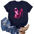 thumbnail image 2 of JIRNDf T-Shirt pour Femmes Hauts Mode Été Tendance Manches Courtes Col Rond Cancer du Sein Imprimé Ample Mignon Graphique T-Shirts pour Femmes Marine TG, 2 of 4