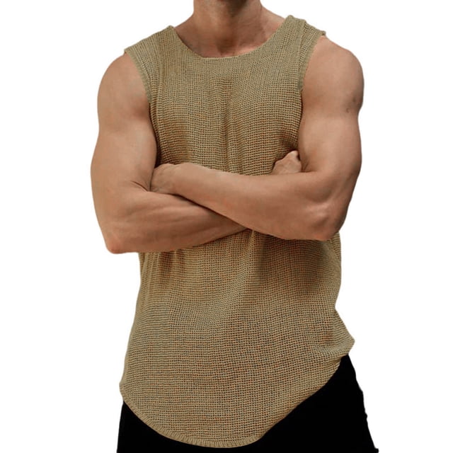 Timegard Tank Tops Men Crewneck Sleeveless Loose Breathable Summer Beach Casual Solid Color Tee Shirts