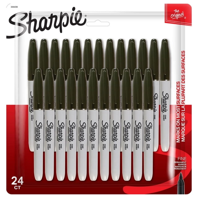 Sharpie Marqueurs Permanents, Pointe Fine, Noir, Lot de 24 avec Barils Blancs et Capuchons Noirs Arrangés en Deux Rangées sur Emballage Rouge et Blanc, avec Encre Permanente à Séchage Rapide et Résistante à la Décoloration, Convient pour Marquer le Papier, le Plastique, le Métal et d'Autres surfaces au Bureau et à l'École.