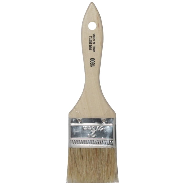 Project Select 2" Utility Brush with white pure bristles and heat-resistant wooden handle, 2-inch chip brush for applying glues, adhesives, resins, epoxies, grease and paint removers; intended for one-time disposable use.