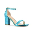 thumbnail image 1 of BLISSFUL STEP Women's Open Toe Ankle Strap Buckle Block Heels Glitter Sandals Blue 6, 1 of 7