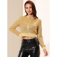 thumbnail image 2 of INSPIRE CHIC Women's Sequin Sparkle Open Front Cardigan Coat Zipper Cropped Bomber Jacket Yellow L, 2 of 7