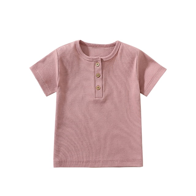 Birdeem Haut à Manches Courtes pour Enfants Garçons Filles Mode Confortable Couleur Unie Bouton Col Rond