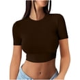 thumbnail image 1 of AherBiu Hauts Courts pour Femmes Haut de Sortie T-Shirts Chemises Manches Courtes Col Rond Ajusté Confortable T-Shirt Basique, 1 of 6