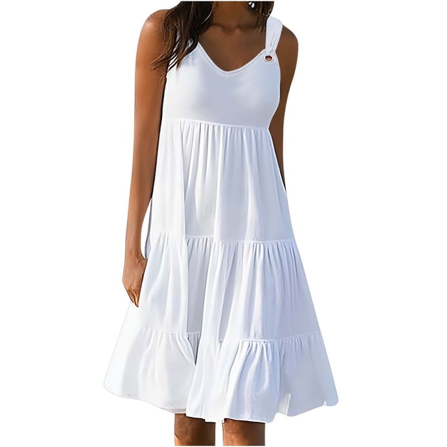 Yuyuzo Robes pour Femmes 2024 Décontractées Sans Manches Robes d'Été de Plage Robe à Volants Robe de Fête