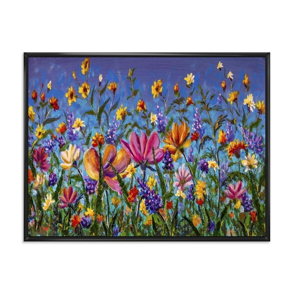 Designart Daisies and Wildflowers In Summer Garden Field I FLOAT FRAME WALL ART