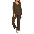 thumbnail image 1 of Timegard Ensembles de Pyjamas pour Femmes 2 Pcs Manches Longues Col en V Haut Froncé et Pantalon Automne Décontracté Doux Tenues de Pjs, 1 of 4
