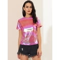 thumbnail image 3 of INSPIRE CHIC Women's Party Metallic Textured Short Sleeve Shiny Multi Color Top, 3 of 6