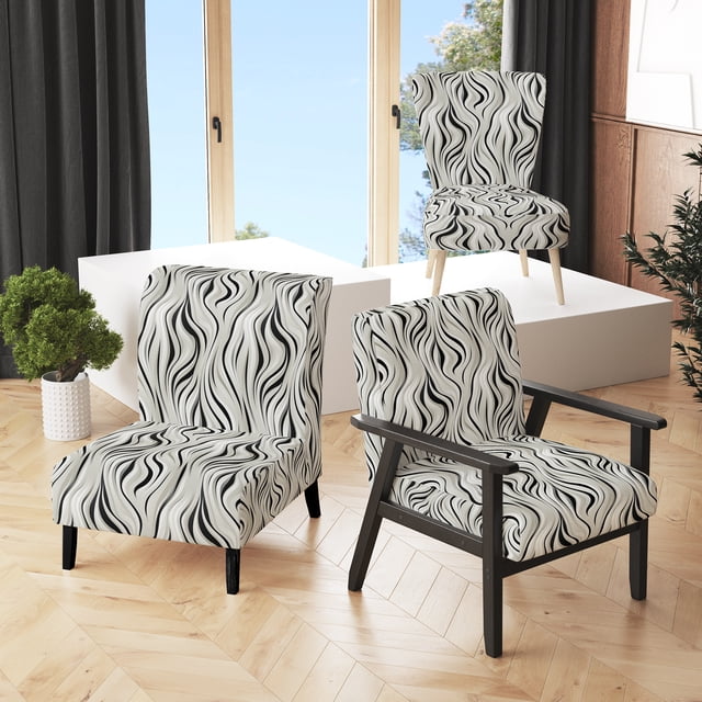 Designart "Zebra Elegance In Monochrome" White Zebra Upholstered Accent Chair - Modern Arm Chair For Bedroom