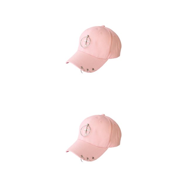 Thinsony Hip Hop Baseball Cap With Ring Decor For Stylish Look Cotton Ring Baseball Hat Fits All Head Shape Comfortable Pink 2Set