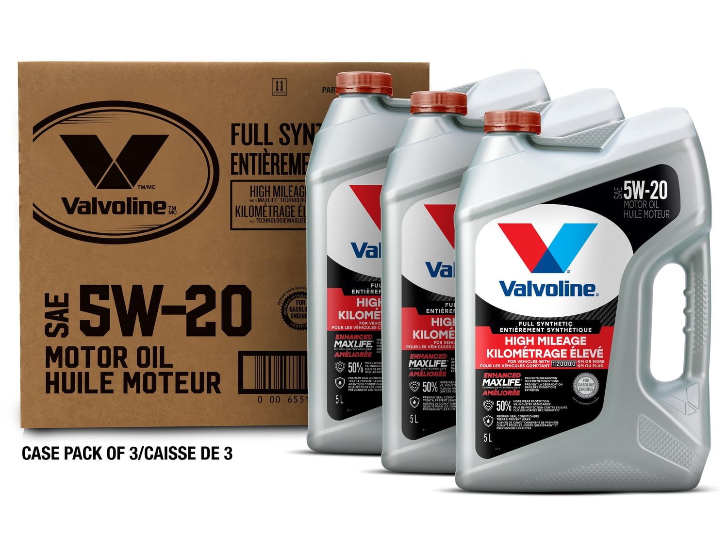 Valvoline Full Synthetic High Mileage MaxLife 5W-20 Motor Oil 3X5L