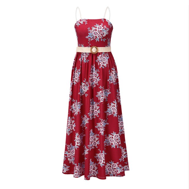 Kmbangi Robe d'Été Sans Manches à Imprimé Floral avec Bretelle Amovible