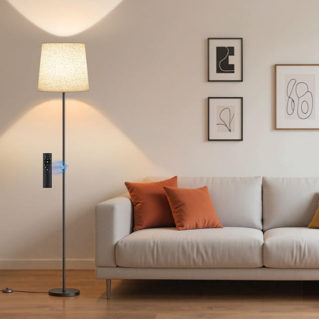 SIBRILLE Lampe sur Pied avec Abat-Jour en Lin, Grande Lampe sur Pied à Intensité Réglable avec Télécommande et 4 Températures de Couleur, Lampadaires Modernes