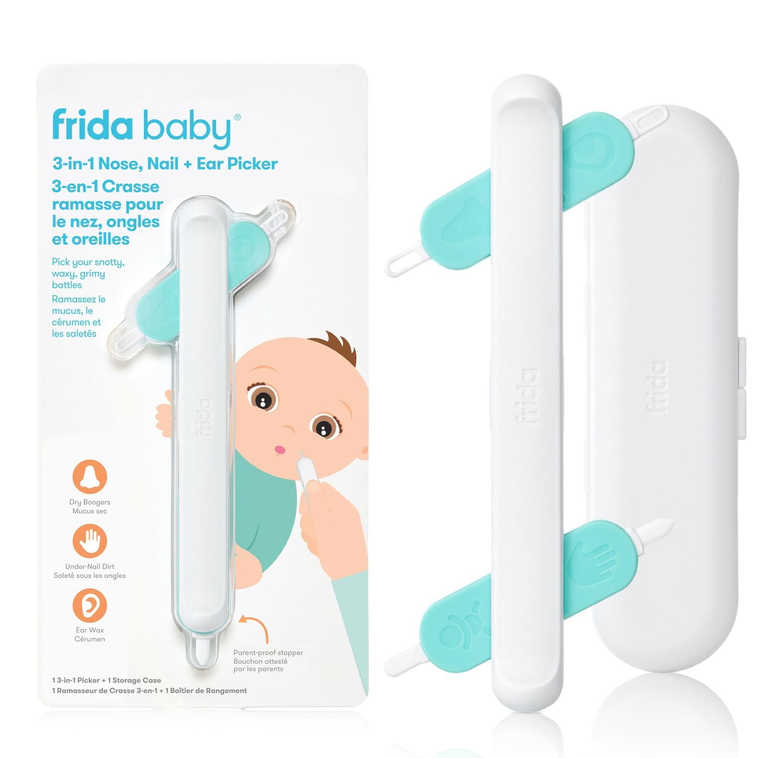 Frida Baby - Baby, Infant, Toddler - 3-in-1 Nose, Nail + Ear Picker: Baby Ear Cleaner + Baby Nose Cleaner and Nail Tool for Babies + Toddlers, Safely Clean Baby's Boogers, Ear Wax & More