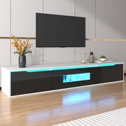 MODERNLUXE 71" TV Stand with Storage Cabinets, Wood TV Cabinet Entertainment Center with LED lights for TVs up to 80",Black