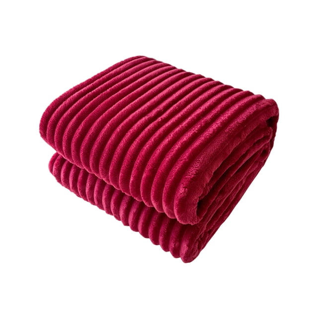Wine 100Cm Four-Season Fleece Blanket Thick Ribbed Design Microfiber Machine Washable #02CJf