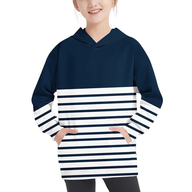 MeetoTime Chandail à Capuchon Surdimensionné pour Filles et Garçons, Manches Longues, Coupe Ample, à Rayures Imprimées, Chandail d'Automne et d'Hiver pour Enfants