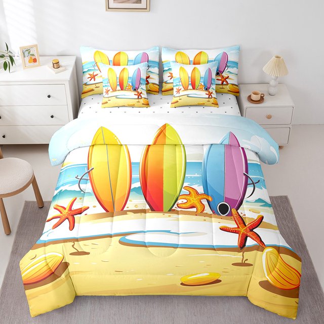 YST 7Pcs Sea Surfing Bedding Set, Sports Theme, Polyester Comforter & Duvet Type, Twin Size (1 Count)