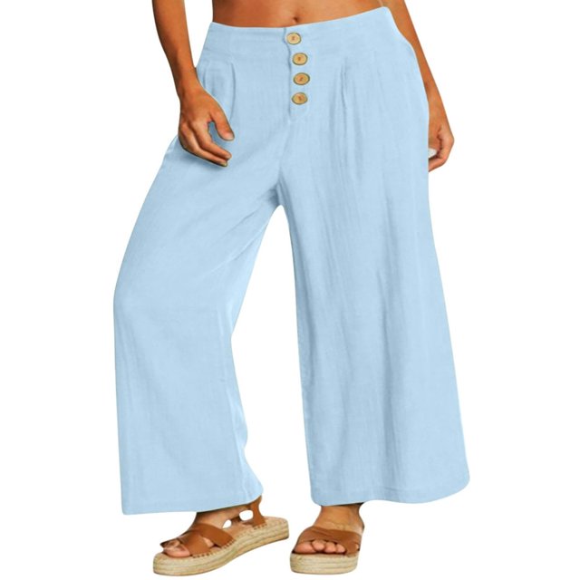 Women‘s Single Breasted High Waist Trousers in Solid Color with Wide-Leg Design