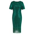 thumbnail image 3 of Uppada Robe à Col Rond pour Femmes, Couleur Unie, Robes d'Invitée de Mariage, Ceinture, Cocktail, Fête, Tenue de Travail, Coupe Ajustée, Robe Crayon, Robes Midi Décontractées, Liquidation en Liquidation, 3 of 8