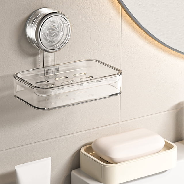 Wall Mounted Soap Holder with Suction Cup | Punch Free Soap Storage Rack | Bathroom Shower Soap Dish for Sponges and Shampoo Bars | Plastic Soap Box with Drainage Sy Stems for Home