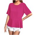 thumbnail image 1 of Timegard Womens Tops Pleated Crewneck Back Button Short Sleeve Loose Casual Blouse Solid Color Summer, 1 of 6