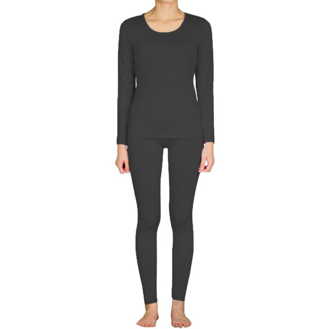 LAVRA Womens Microfiber Long Johns Thermal Underwear Two Piece Set -Large-Black