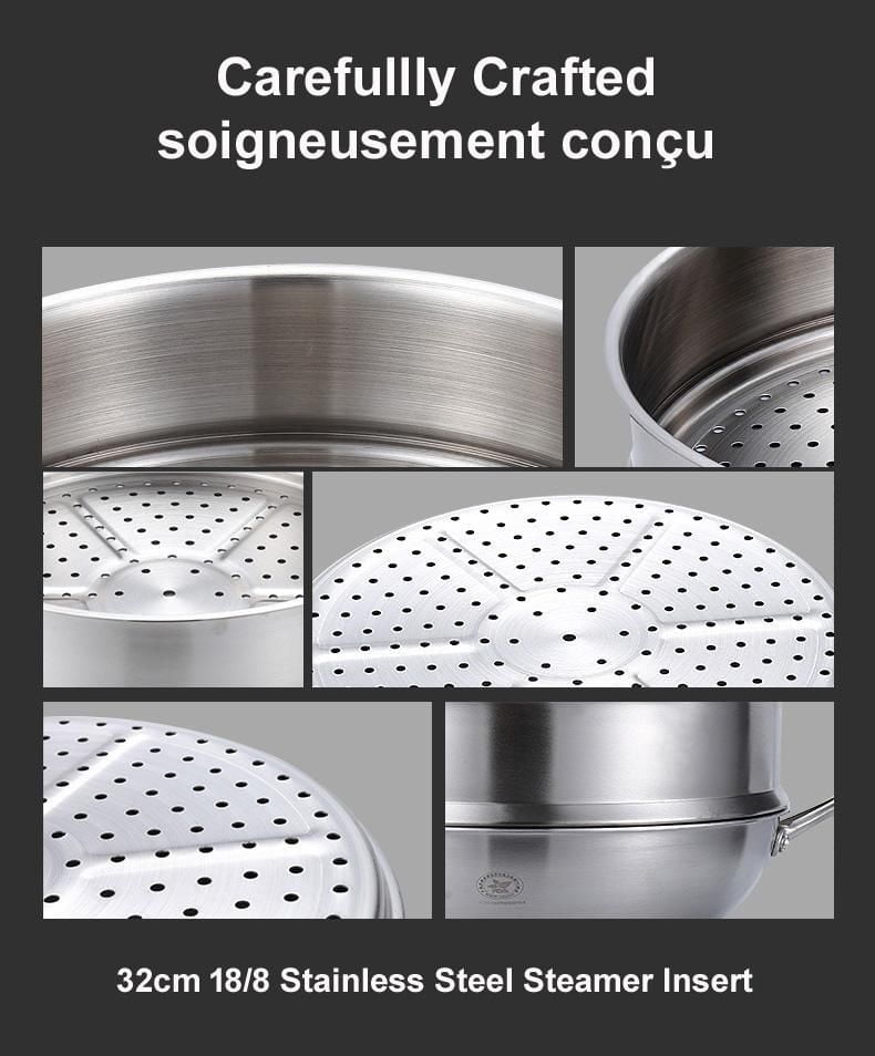 SUNWEALTH Insert vapeur extra large en acier inoxydable 18/8 (32 cm)