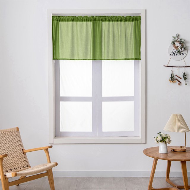Innerwin Rideaux de Cuisine Déco Demi-Fenêtre Poche pour Tringle Simple Cantonnière Courte Semi-Transparente Moderne Couleur Unie Traitement de Luxe Vert L:29 Pieds' x H:24 Pieds'