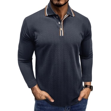 zfhfof Men's Knit Polo Shirts Classic Long Sleeve Casual Button Collared Shirt Lightweight Fall Fashion Golf Work Shirts