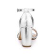 thumbnail image 2 of BLISSFUL STEP Women's Sandals Rhinestone Chunky Heel Ankle Strap Open Toe Party Shoes Silver 7, 2 of 8