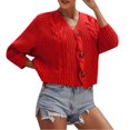 thumbnail image 1 of Baberdicy Cardigan Sweater Ladies Solid Color Button Sweater Knit Cropped Loose Cardigan Women's Cardigans Red, 1 of 3