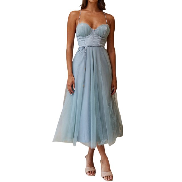 Diconna Robe de Soirée Formelle en Tulle pour Femme, Couleur Unie, Dos Nu, Corset, Robe de Soirée pour Cocktail, Mariage, Fête