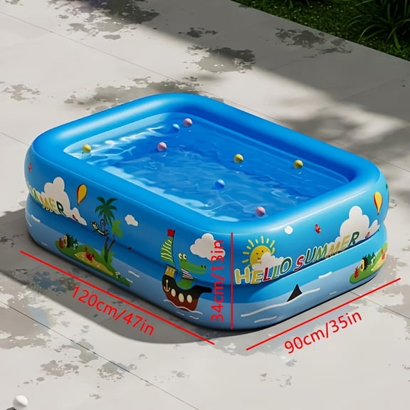 Bamboohart 2-Layer Printed Inflatable Swimming Pool with Ocean Ball Design - Foldable Thickened PVC Rectangular Pool for Indoor/Outdoor Use  No Electricity Needed  Holds 1-3 People (Home
