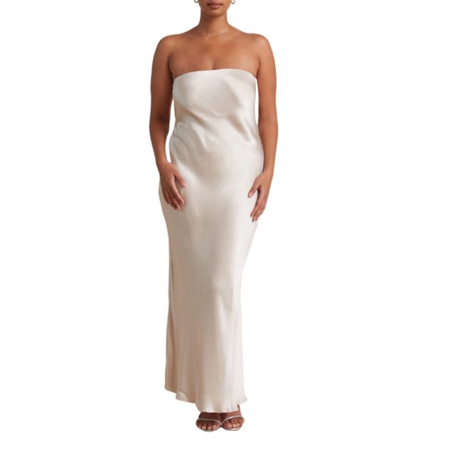 Faithtur Nouvelle Mode Femmes Robe Sans Manches Robe Sans Bretelles Couleur Unie Élégante une Pièce, Robe de Banquet de Mariage Cocktail Party