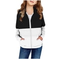 thumbnail image 1 of MEZZALL Filles Printemps à Blocs de Couleur Imprimé Poche Plaquée Fermeture Éclair Chandail à Capuche Cardigan Veste Classique Tout-Petit Tenue Quotidienne, Noir, 11-12 Ans, 1 of 3
