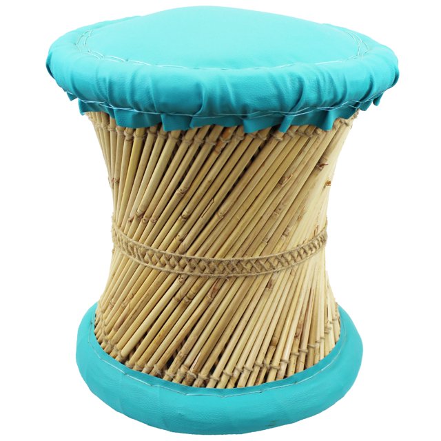 Natural Geo Tabouret d'Accent Moray - Faux Cuir Turquoise