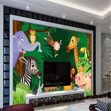 Papier Peint 3D Jungle Forêt Dessin Animé SKU# WAL0053